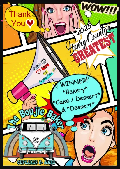 Thank-you poster: 2025 Henry County Greatest winner for Bakery, Cake/Dessert and Dessert